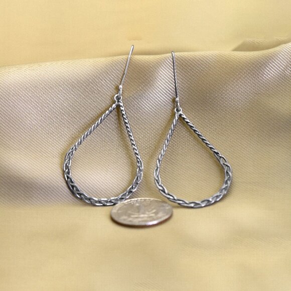 Vintage Twisted Silver Teardrop Dangle Earrings, Stamp 925 Lightweight Earrings - Picture 4 of 6